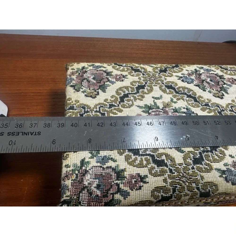 Vintage Floral Tapestry Jewelry Box Red Velvet Lining Mirror Gold Trim Organizer